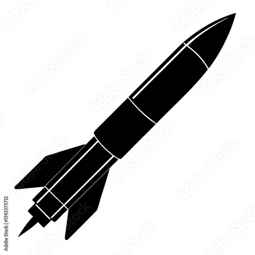 missile black silhouette vector, Simple silhouette Design vector icon with white background.