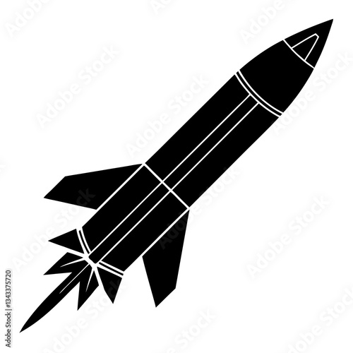 missile black silhouette vector, Simple silhouette Design vector icon with white background.