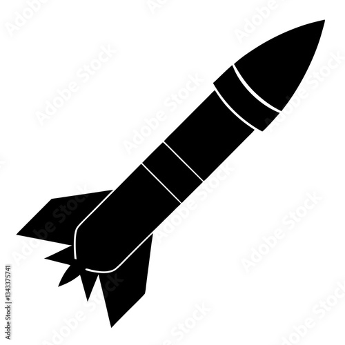 missile black silhouette vector, Simple silhouette Design vector icon with white background.