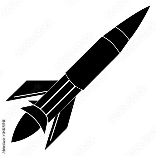 missile black silhouette vector, Simple silhouette Design vector icon with white background.