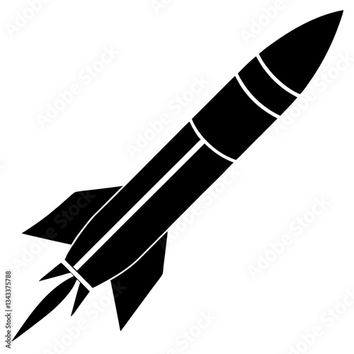 missile black silhouette vector, Simple silhouette Design vector icon with white background.