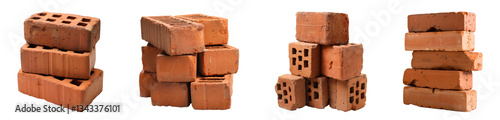 Stack of old bricks Isolated on transparent background PNG set photo