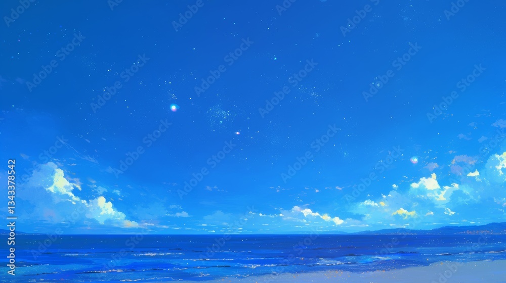 Fototapeta premium beach and sea with starry night sky view 