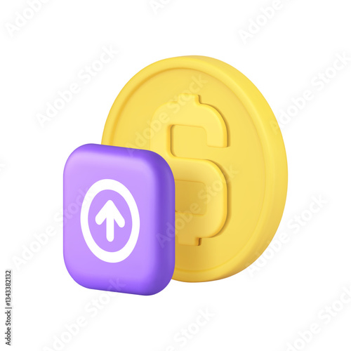 Money dollar coin growth exchange profit stock trade 3d icon realistic vector illustration. Financial banking currency payment investment profit budget wealth earnings expenses increase