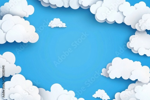 White paper clouds floating on blue sky background illustration