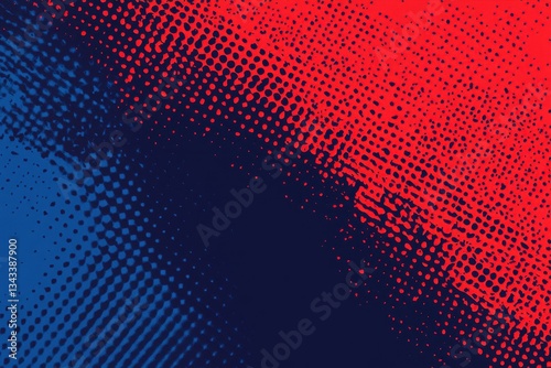 Red and blue halftone pattern creating dynamic visual effect