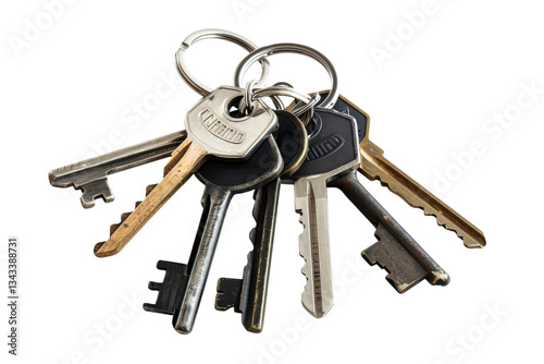 A collection of vintage keys hanging together, reflecting a sense of history and exploration in a minimalist setting photo