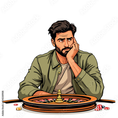 Vsai pensive gambler contemplating roulette wheel outcome