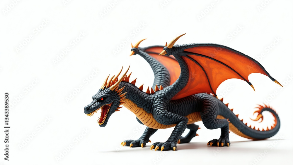 Naklejka premium Ferocious Two-Headed Dragon with Fiery Wings