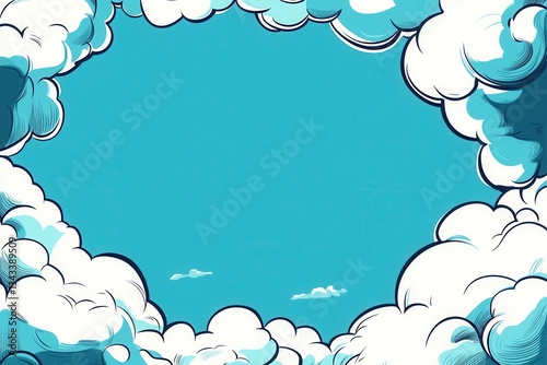 Fluffy white clouds framing vibrant blue sky background