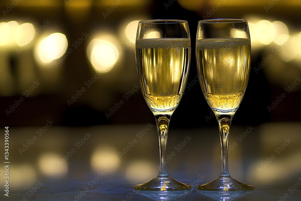 Two Champagne Flutes Sparkling Wine Festive Toast Two Champagne Flutes Sparkling Wine Festive Toast
