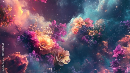 Wallpaper Mural Ethereal Cosmic Floral Abstract with Colorful Swirls and Dreamy Tones in a Starry Background Torontodigital.ca