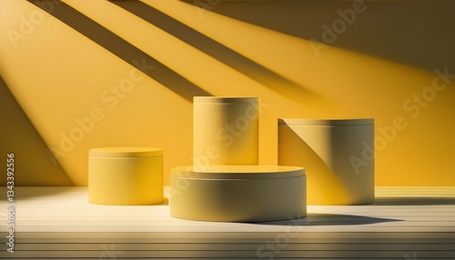 Wallpaper Mural Yellow Cylindrical Product Display Stand - Minimalism Torontodigital.ca