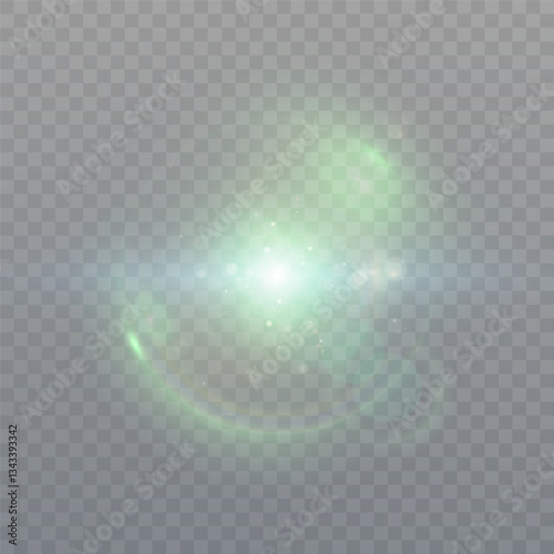 Flashes of bright light on transparent background. Vector glow effect of flickering glare. Abstract ignition of lens flare.