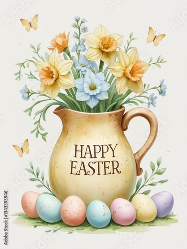 Wallpaper Mural Easter Jug with Spring Flowers and Eggs Torontodigital.ca