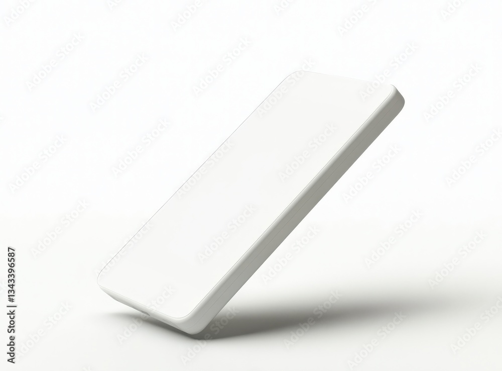 A mobile phone floats mysteriously in the air on a white background A mobile phone floats mysteriously in the air on a white background
