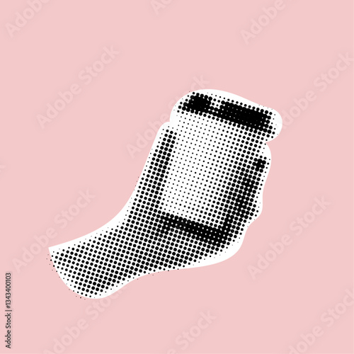 hand holding coffee cup in retro halftone style,hot drink with pop art style for collage design,coffee break time