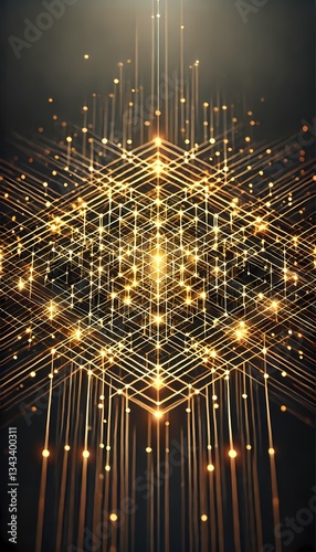 A futuristic abstract background and wallpaper featuring an intricate lattice of glowing golden lines, creating a high-tech aesthetic