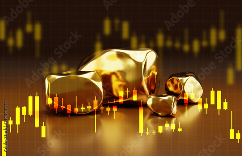 Gold trading, gold ore with stock graph chart stock. Business and finance concept
