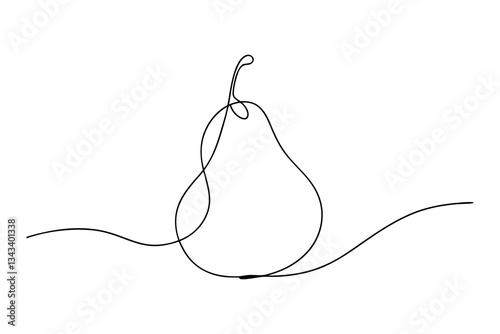 Pear fruit in continuous line art drawing vector, Pear with leaf continuous one line art