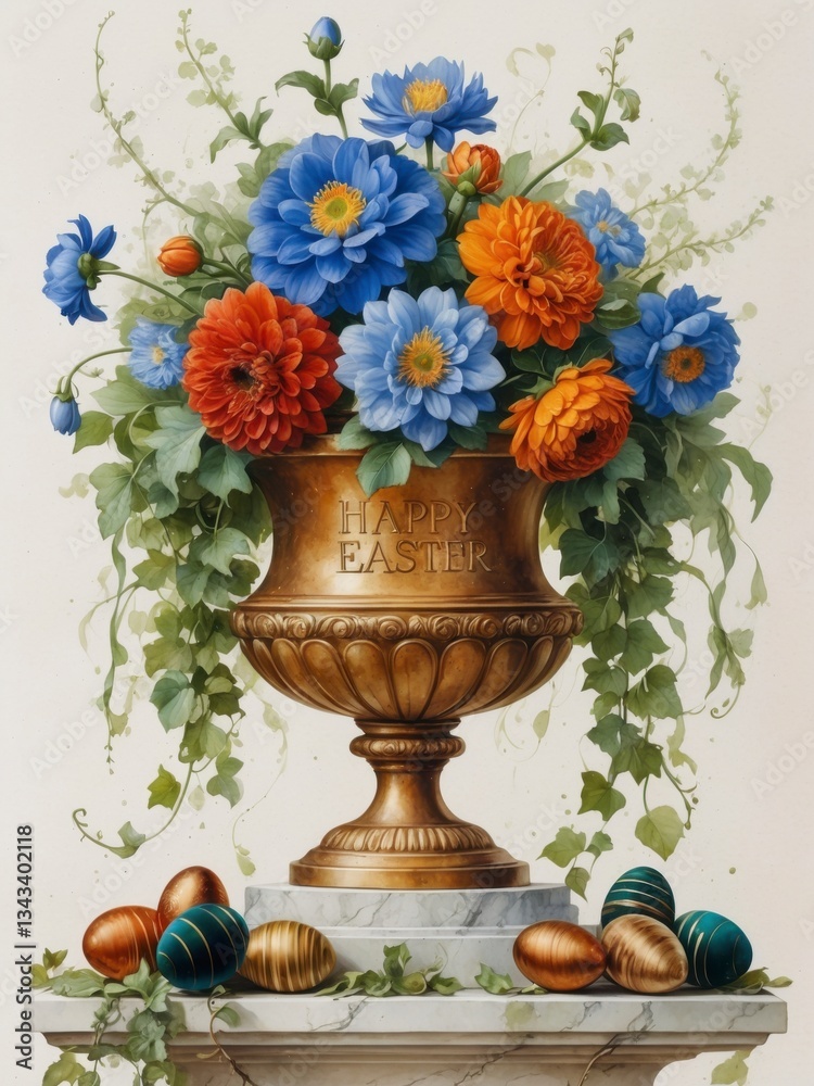 Obraz premium Luxurious Easter Vase with Vibrant Flowers
