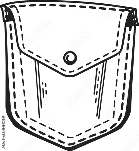 Detailed illustration of a denim pocket with stitching and button closure