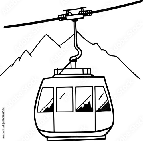 Cable car illustrations with mountain landscape in background