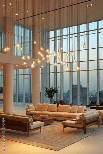 Modern luxury living area with city view