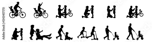 Vector set of little kids riding bicycles