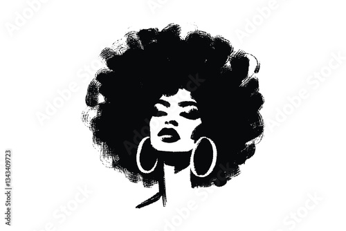 Minimalistic hand-drawn portrait of an African woman with an afro