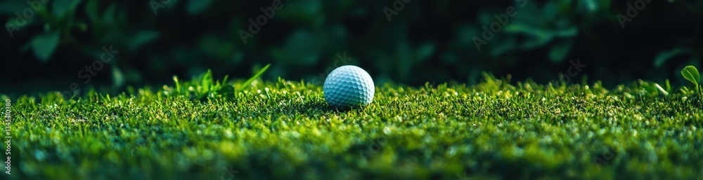 Obraz premium A golf ball is currently resting perfectly on top of a green field