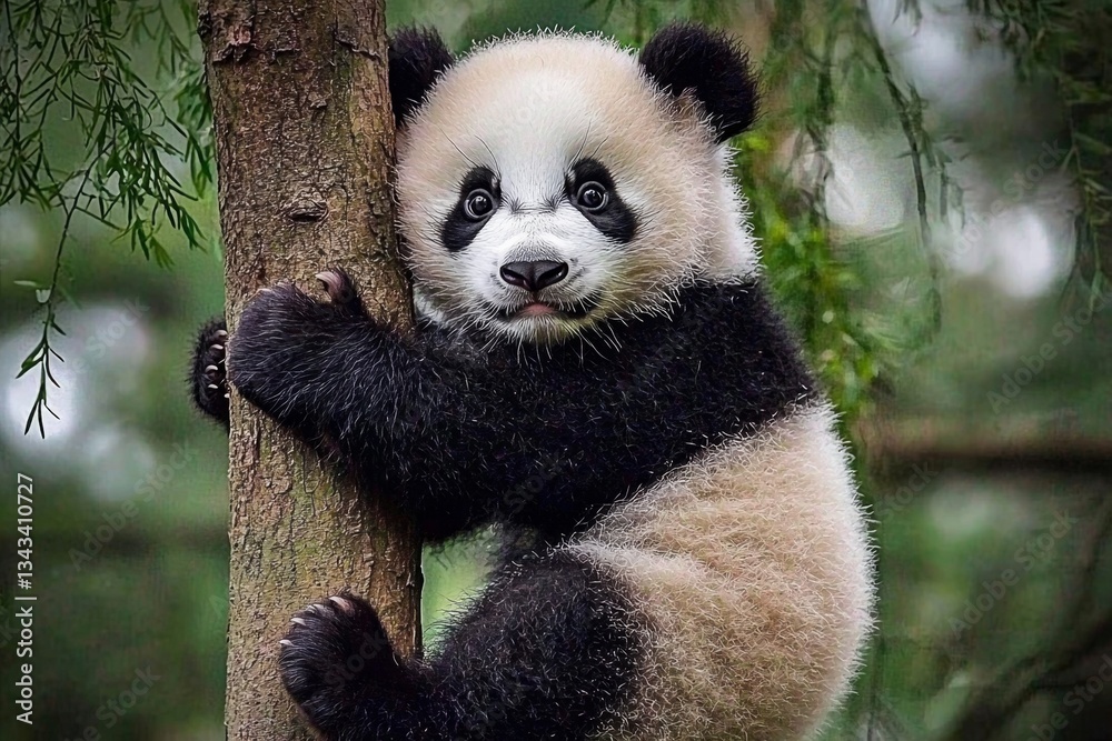Obraz premium Adorable Giant Panda Enjoying Bamboo in the Wild