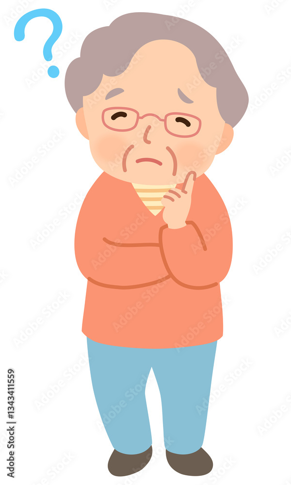 疑問に感じるシニア女性　表情ポーズ　高齢者　後期高齢者