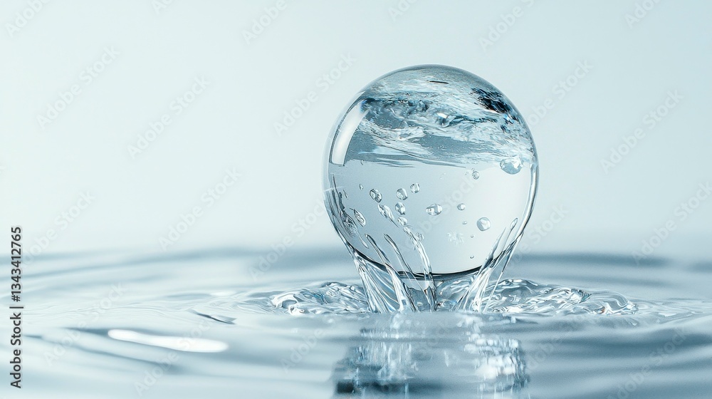 Liquid Sphere Balanced Gracefully on the Water's Edge with Ripples and Gentle Splashes Liquid Sphere Balanced Gracefully on the Water's Edge with Ripples and Gentle Splashes
