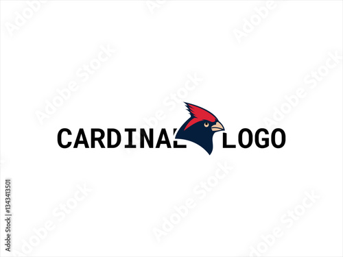 A bold, minimalist logo featuring a stylized silhouette of a cardinal. photo