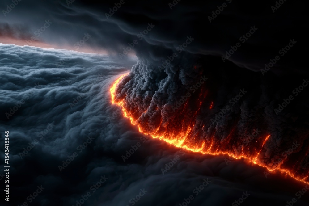 Fototapeta premium Fiery Sky Apocalypse Cloudscape Inferno of Destruction Amidst a Smoky Horizon Atmospheric Drama