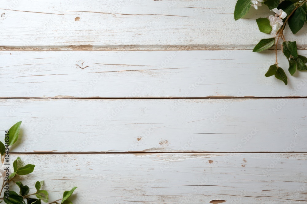 Fototapeta premium White flowers frame rustic wood