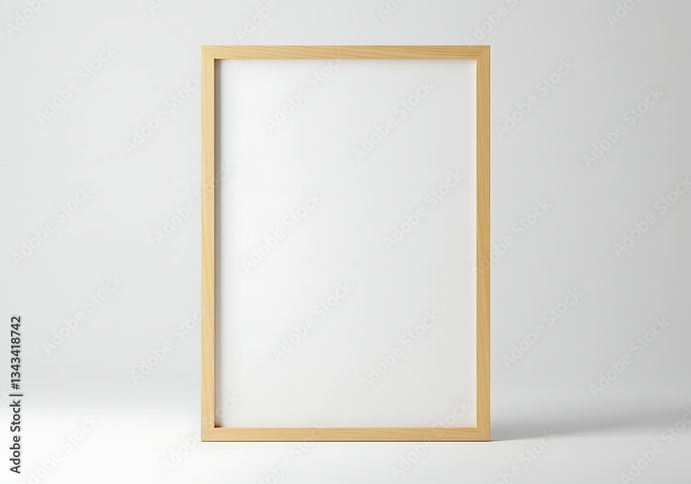 Standing Blank Picture Frame with Wooden Border on Neutral Background Standing Blank Picture Frame with Wooden Border on Neutral Background