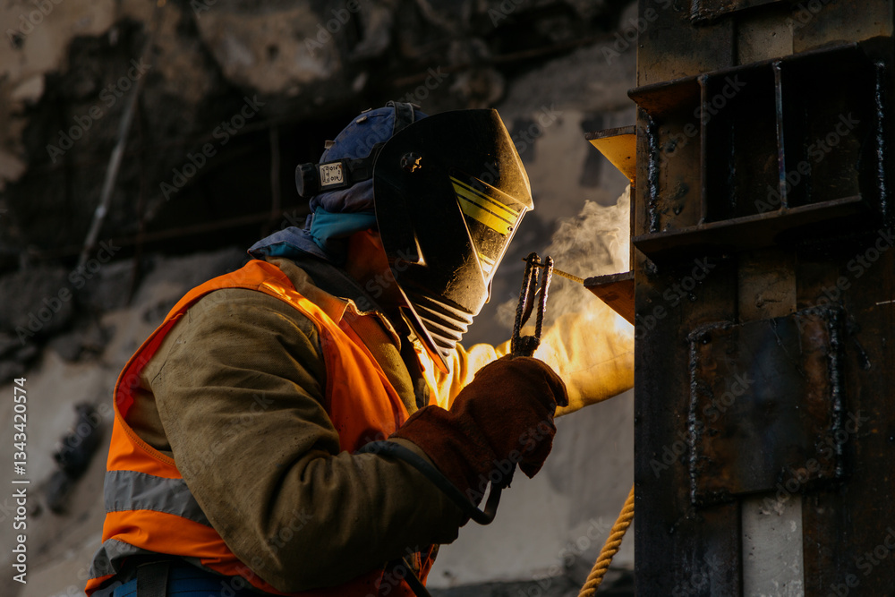 welder in protective suit on work welder in protective suit on work