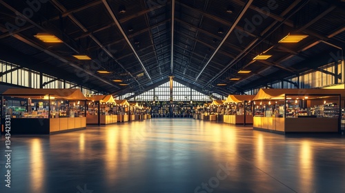 Expansive indoor trade venue showcasing vibrant booths and ample commercial space