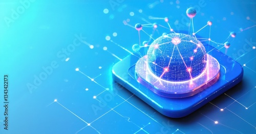 Vibrant blue and silver self learning algorithm with data flow and neural links flat d glossy style round square shape modern app icon featuring clean minimalistic concept bol photo