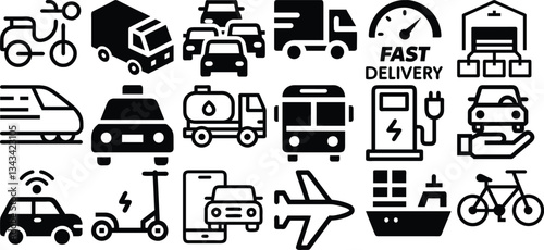 Modern Transportation Icons for Fast Delivery and Logistics