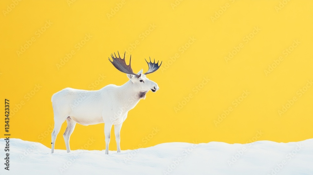 Obraz premium Space Arctic Moose View Text Vibe Snowy Black Antler
