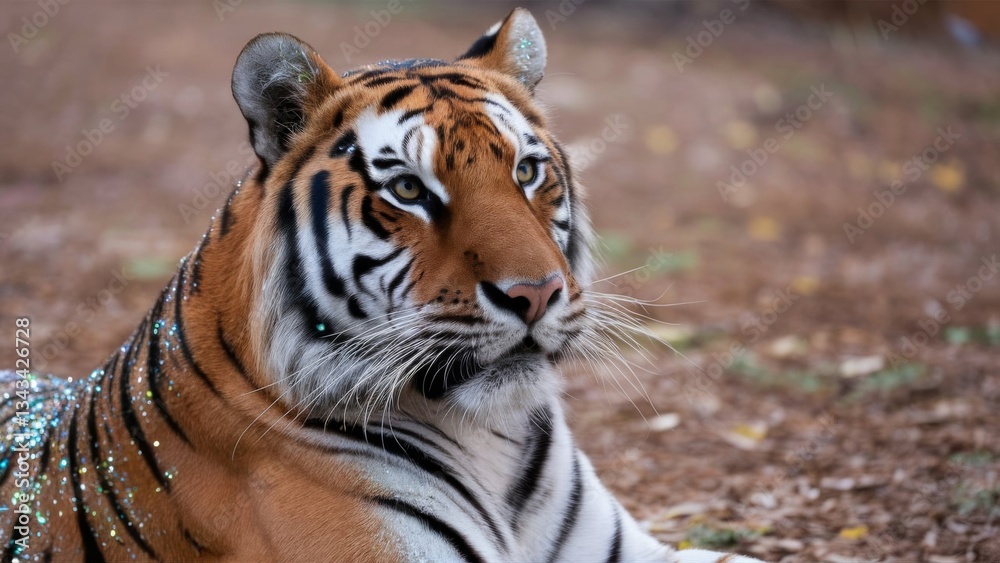 Fototapeta premium Majestic Glitter Tiger Stalking Through Sunlit Jungle