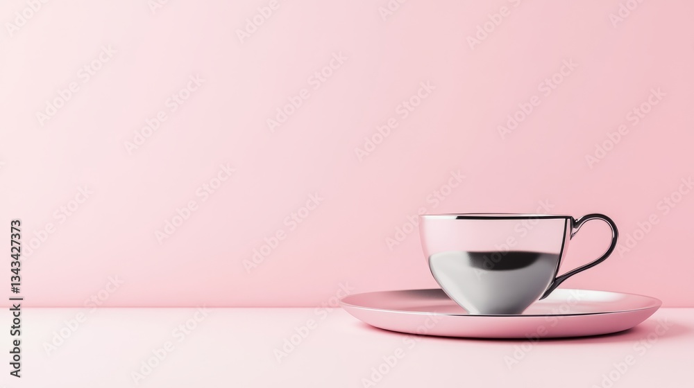 Fototapeta premium Space Silver Teacup Perspective Right Vibe Pink Empty