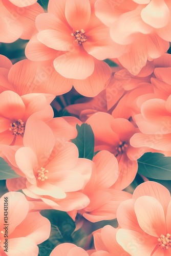 Pattern of soft pastel orange flowers on a white background, delicate floral pattern, beautiful and elegant.