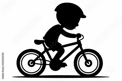 baby bicycle riding line art silhouette vector illustration