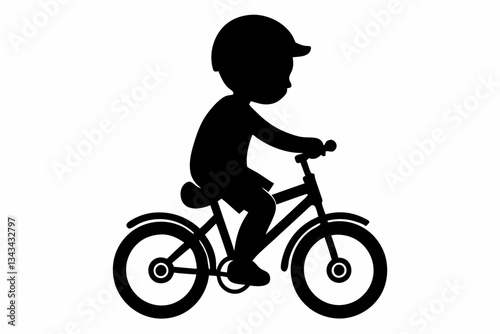 baby bicycle riding line art silhouette vector illustration