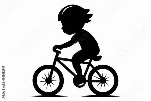 baby bicycle riding line art silhouette vector illustration
