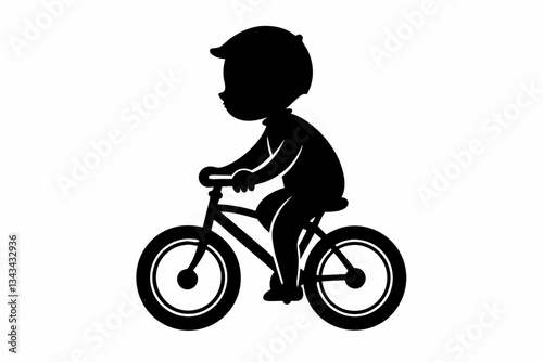 baby bicycle riding line art silhouette vector illustration